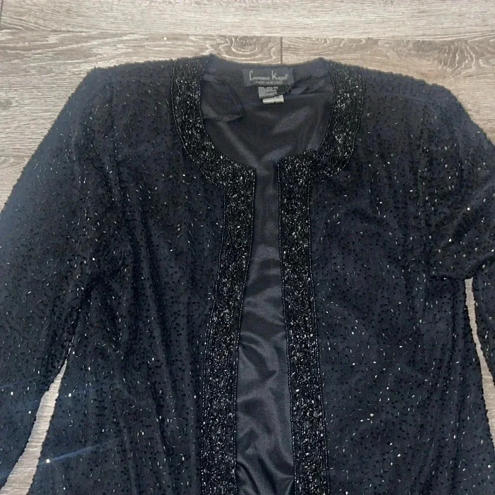 Laurence Kazar Vintage petite large Black fully beaded silk formal long sleeve
